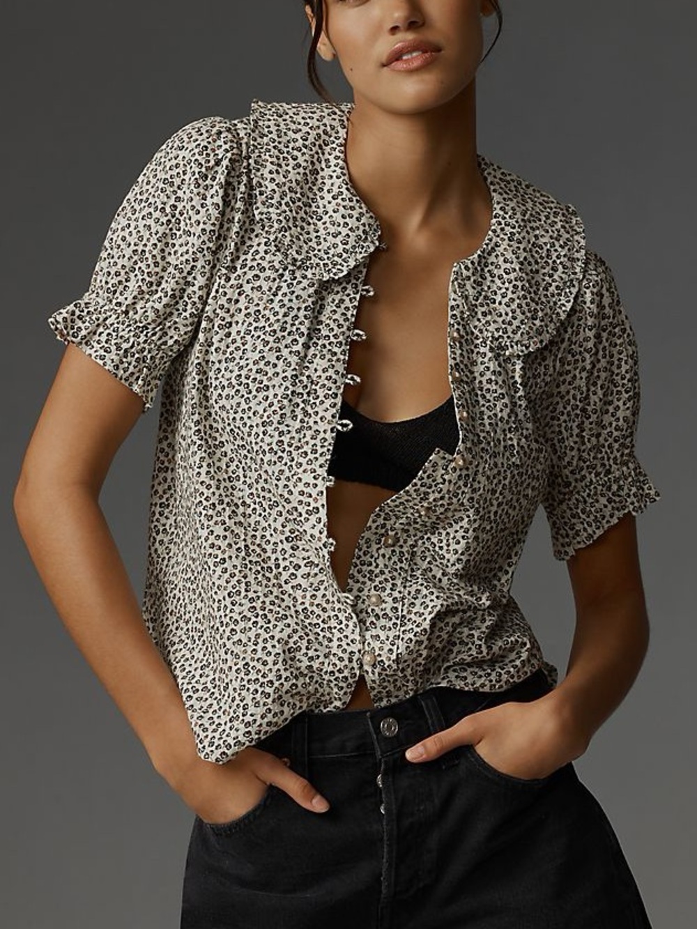 Pilcro Anthropologie Keira Collared Button Front Blouse Top Women Small Floral - Picture 13 of 13